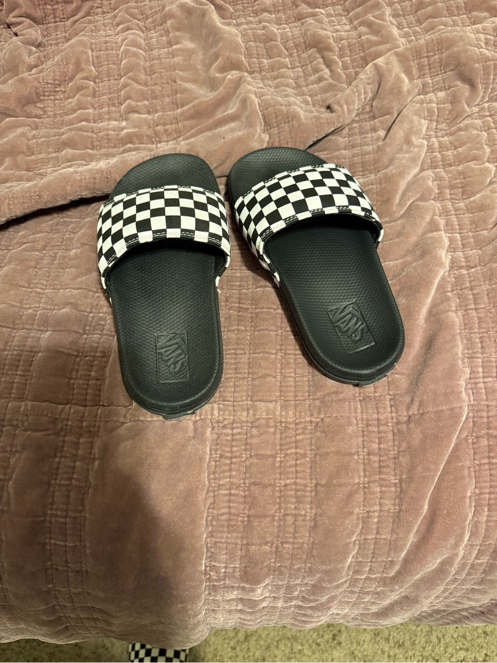 Vans Kids Black and White Checkerboard Slide Sandals